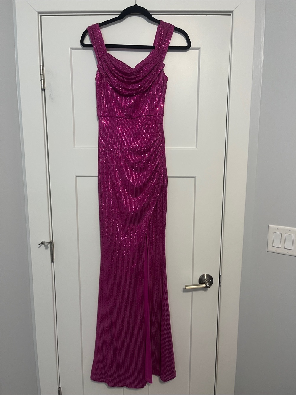 Faeriesty Small Fuchsia Sequin Cowl Neck Evening Gown Prom Gala Dress Like New